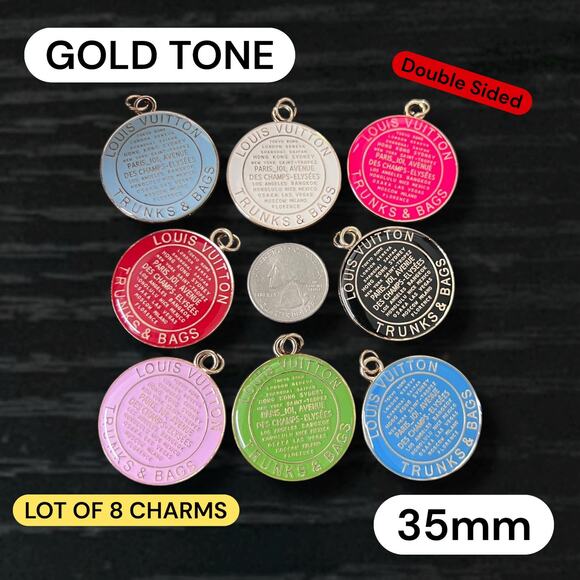 Lot Of 8 LV Round Double Sided Zipper Pull Button Charms 35mm - Picture 1 of 1